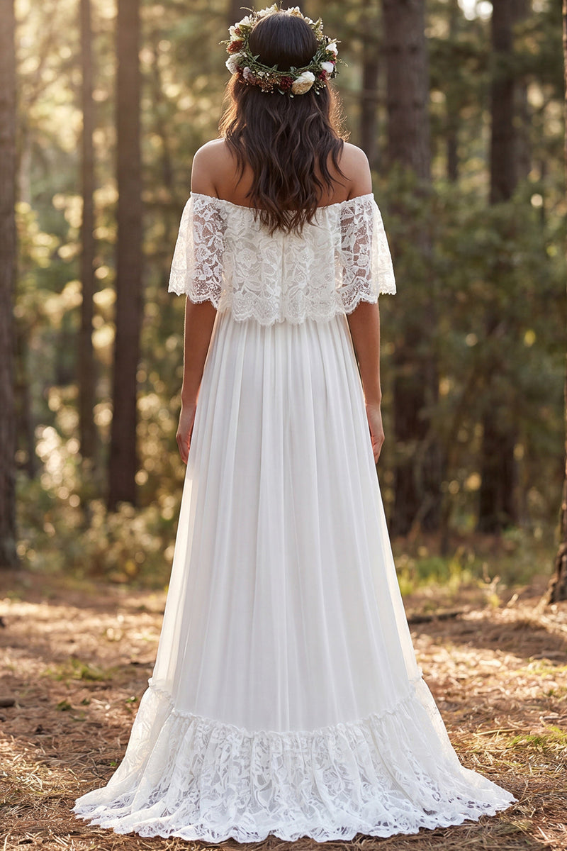 Load image into Gallery viewer, Ivory Chiffon Sweep Train A-Line Beach Wedding Dress