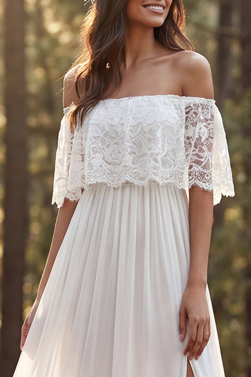 Load image into Gallery viewer, Ivory Chiffon Sweep Train A-Line Beach Wedding Dress