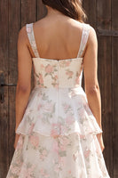 Load image into Gallery viewer, Floral Ivory Tiered Ruffled A-Line Thick Straps Maxi Wedding Dress