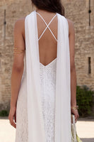 Load image into Gallery viewer, Ivory Lace Halter Neck Mermaid Neck Scarf Sweep Train Boho Wedding Dress