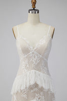 Load image into Gallery viewer, Ivory Lace Tiered Sweep Train A-Line Boho Wedding Dress with Slit