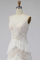 Load image into Gallery viewer, Ivory Lace Tiered Sweep Train A-Line Boho Wedding Dress with Slit