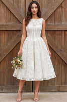 Load image into Gallery viewer, Ivory Floral Corset Boat Neck A Line Midi Engagement Dress