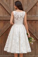 Load image into Gallery viewer, Ivory Floral Corset Boat Neck A Line Midi Engagement Dress