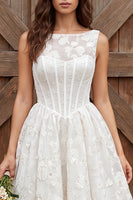 Load image into Gallery viewer, Ivory Floral Corset Boat Neck A Line Midi Engagement Dress