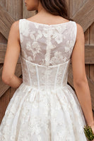 Load image into Gallery viewer, Ivory Floral Corset Boat Neck A Line Midi Engagement Dress