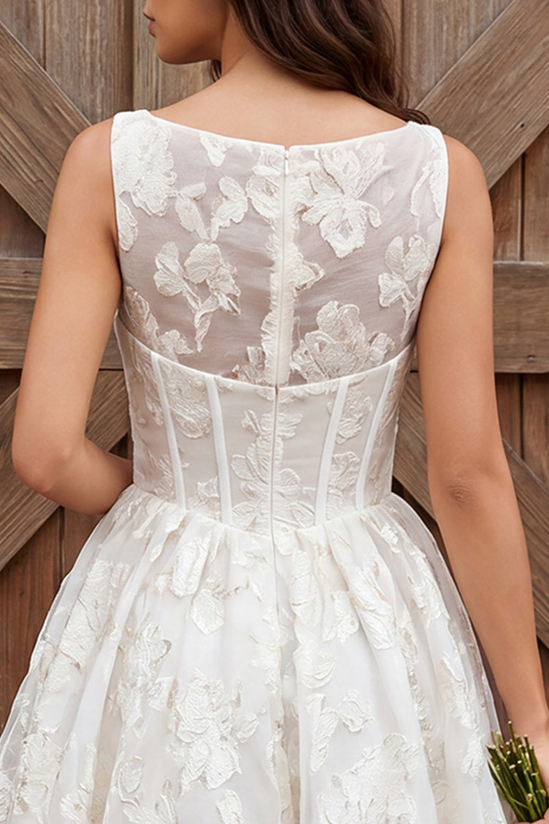 Load image into Gallery viewer, Ivory Floral Corset Boat Neck A Line Midi Engagement Dress