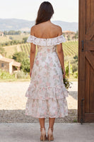 Load image into Gallery viewer, Floral Ivory Tiered Ruffled A-Line Long Engagement Dress with Lace