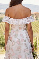 Load image into Gallery viewer, Floral Ivory Tiered Ruffled A-Line Long Engagement Dress with Lace