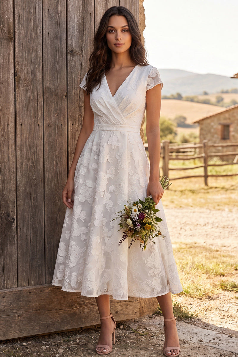 Load image into Gallery viewer, Ivory Floral Ruched A-Line Cap Sleeves Maxi Engagement Dress