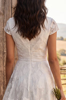 Load image into Gallery viewer, Ivory Floral Ruched A-Line Cap Sleeves Maxi Engagement Dress