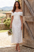 Load image into Gallery viewer, Ivory Floral Off The Shoulder Sheath Maxi Engagement Dress