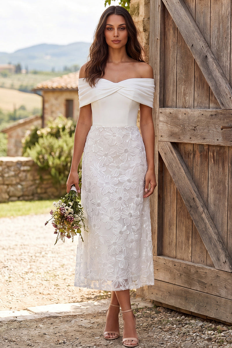Load image into Gallery viewer, Ivory Floral Off The Shoulder Sheath Maxi Engagement Dress