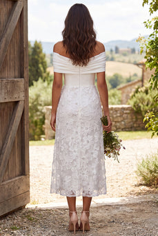 Ivory Floral Off The Shoulder Sheath Maxi Engagement Dress