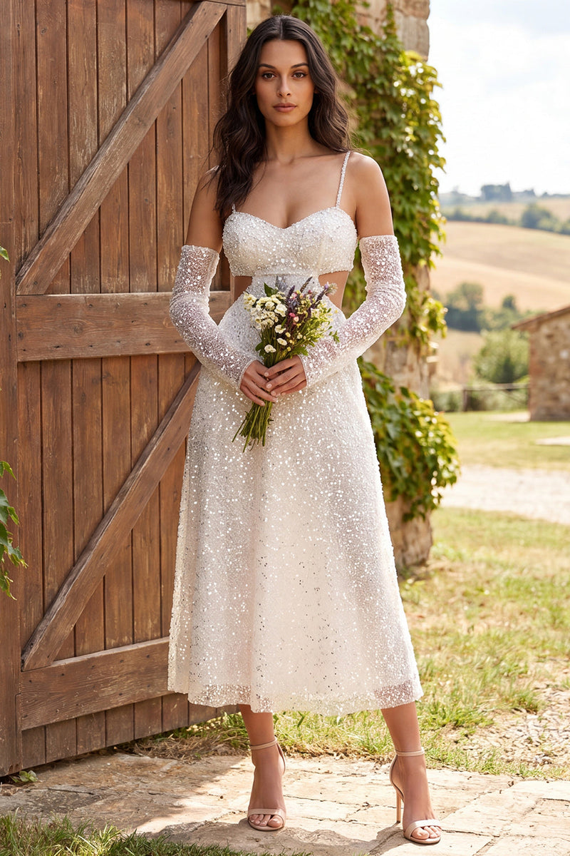 Load image into Gallery viewer, Ivory Sparkly Sequin A-Line Cut Out Maxi Engagement Dress