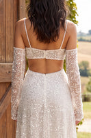 Load image into Gallery viewer, Ivory Sparkly Sequin A-Line Cut Out Maxi Engagement Dress