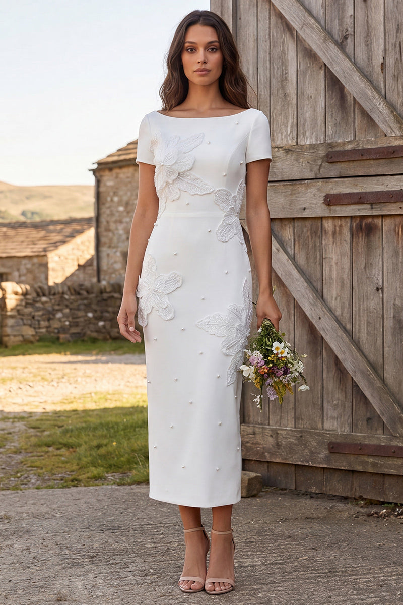 Load image into Gallery viewer, Floral Ivory Sheath Maxi Engagement Dress with Beading