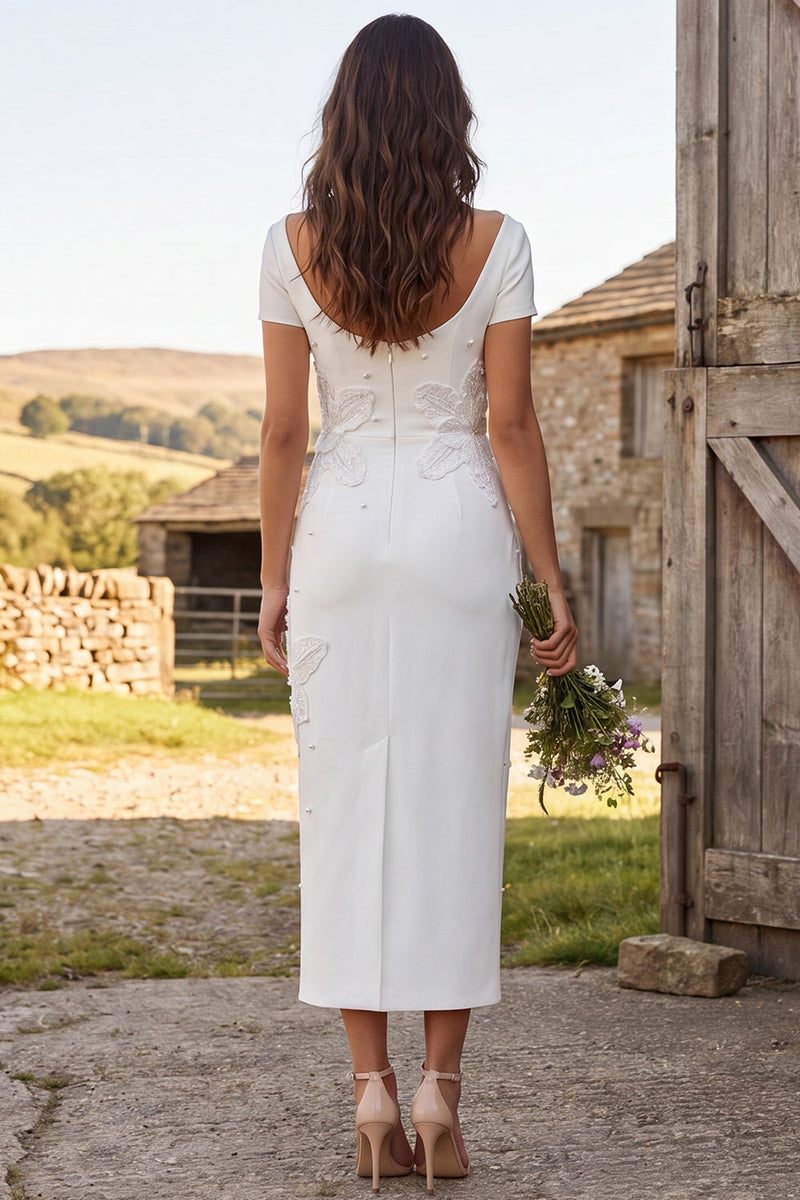 Load image into Gallery viewer, Floral Ivory Sheath Maxi Engagement Dress with Beading