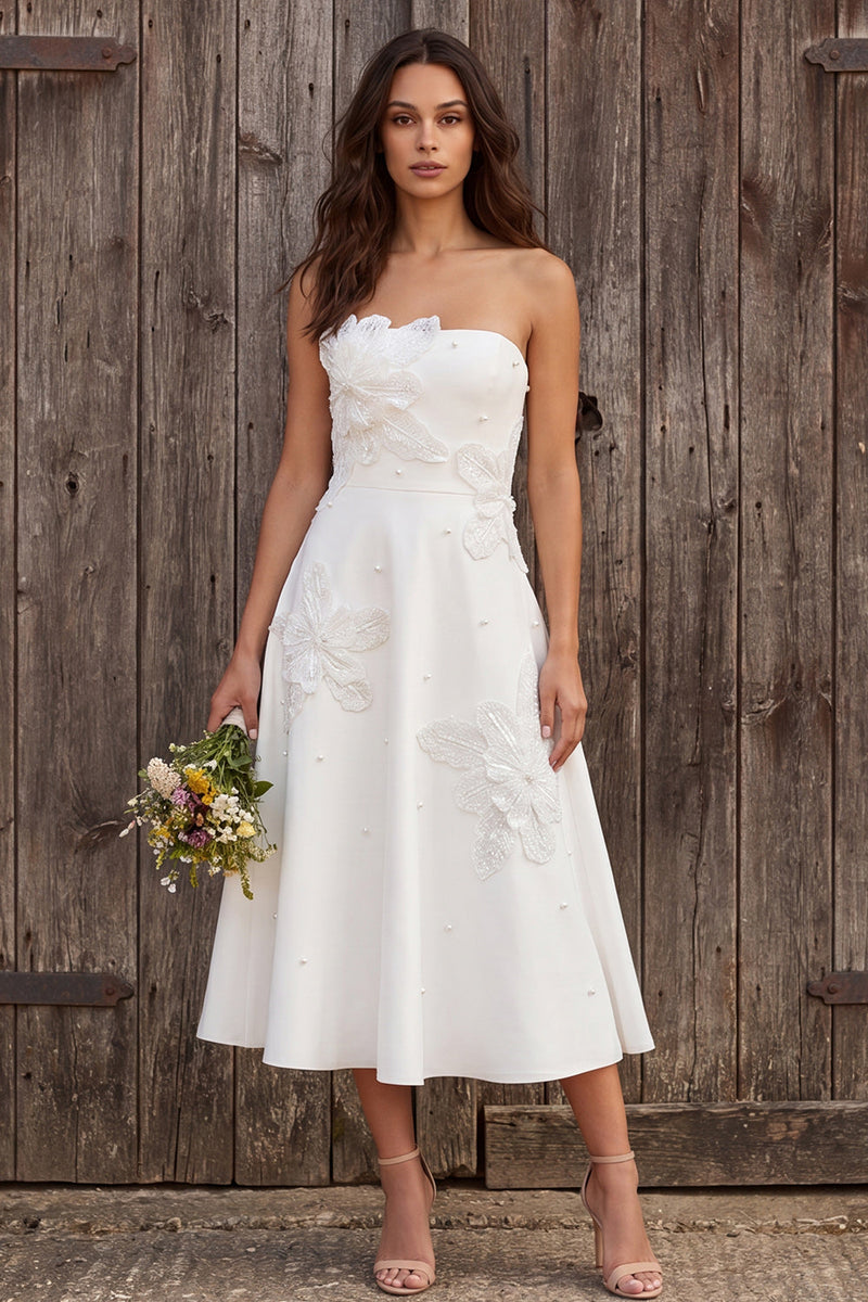 Load image into Gallery viewer, Floral Ivory Strapless A-Line Maxi Engagement Dress with Beading