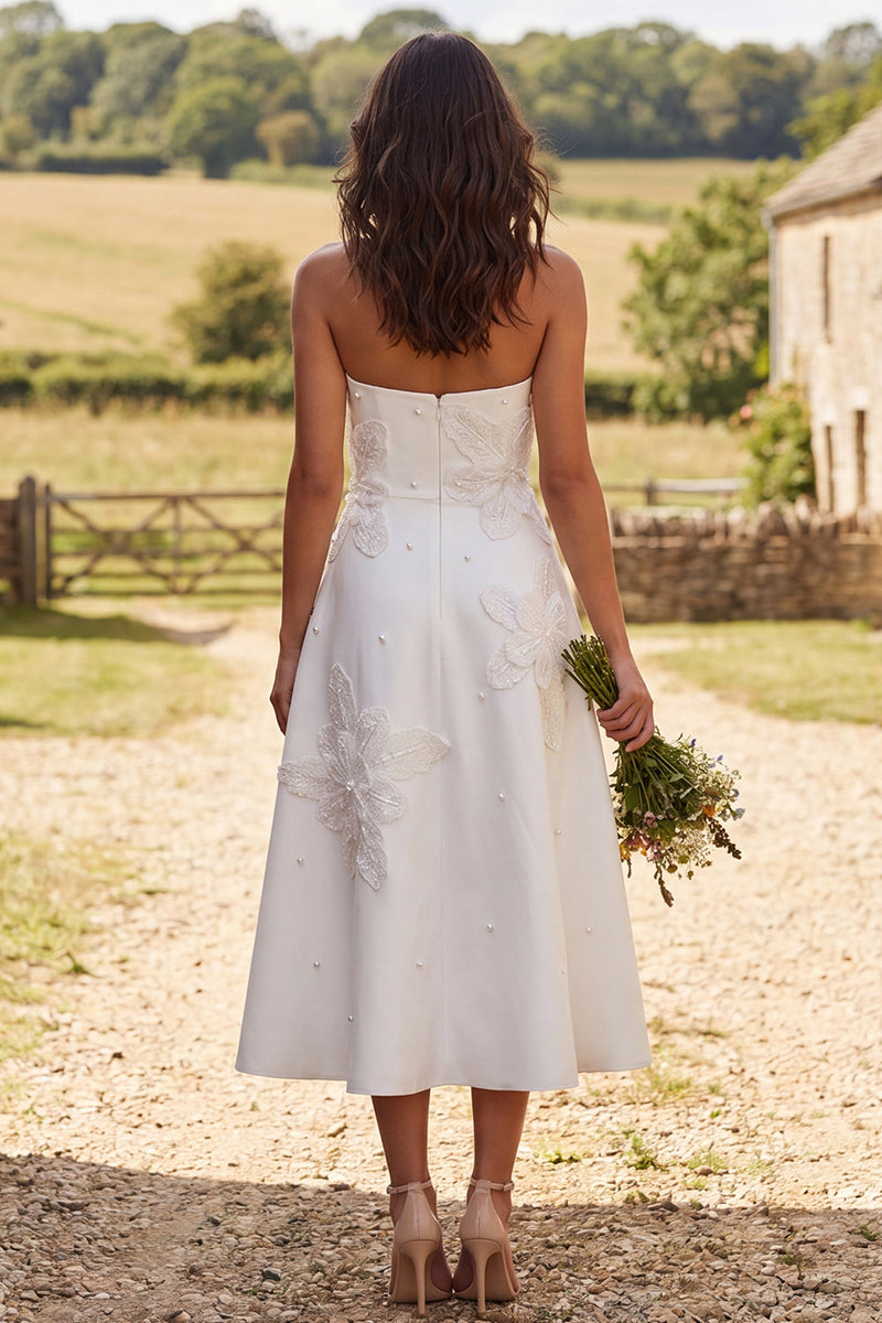 Load image into Gallery viewer, Floral Ivory Strapless A-Line Maxi Engagement Dress with Beading