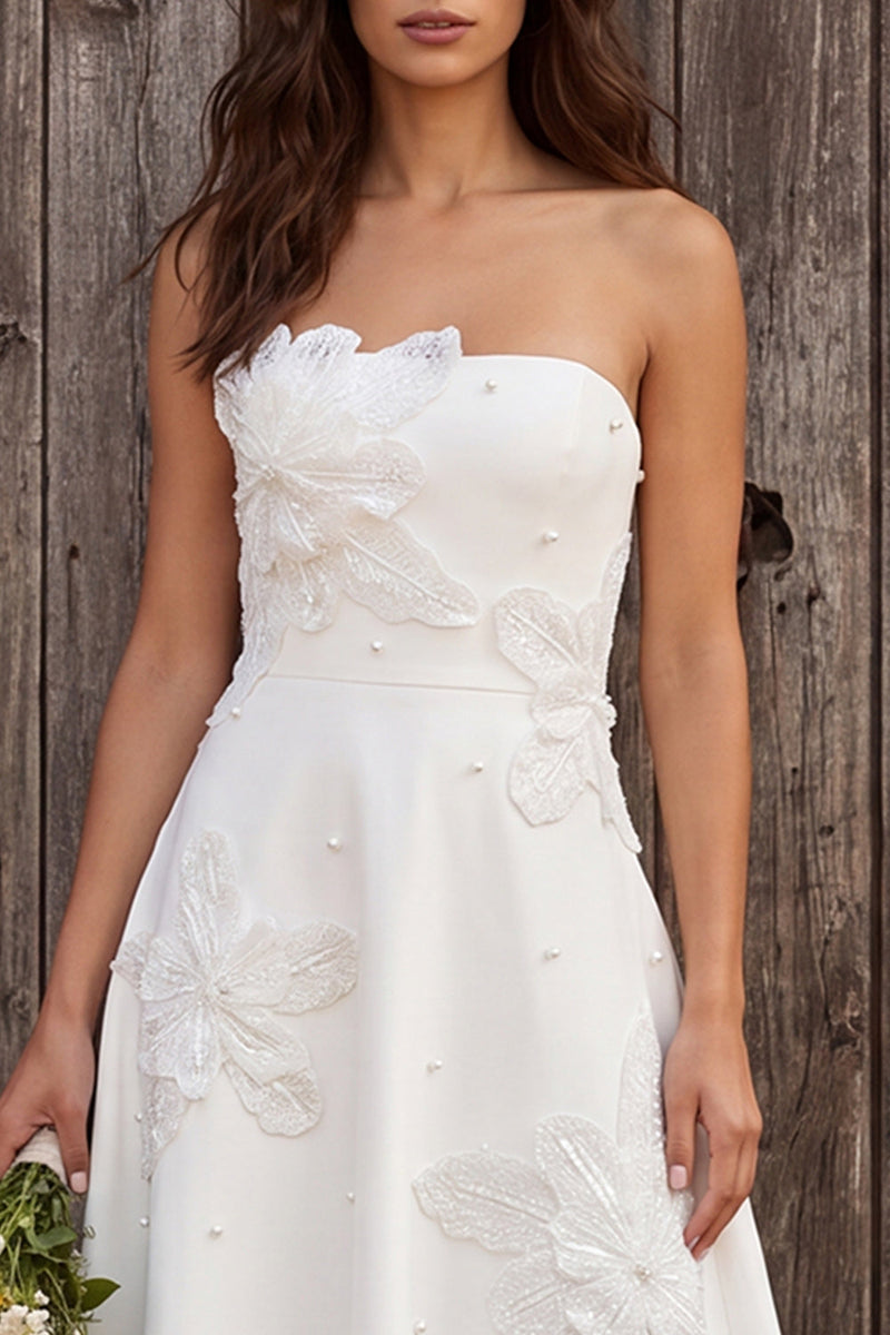 Load image into Gallery viewer, Floral Ivory Strapless A-Line Maxi Engagement Dress with Beading