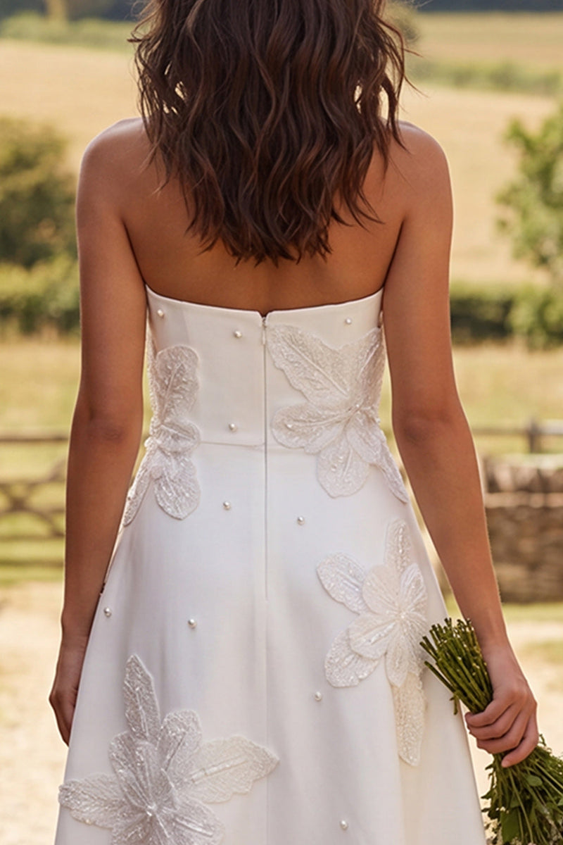 Load image into Gallery viewer, Floral Ivory Strapless A-Line Maxi Engagement Dress with Beading
