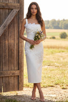Load image into Gallery viewer, Floral Ivory Square Neck Sheath Maxi Engagement Dress with Beading