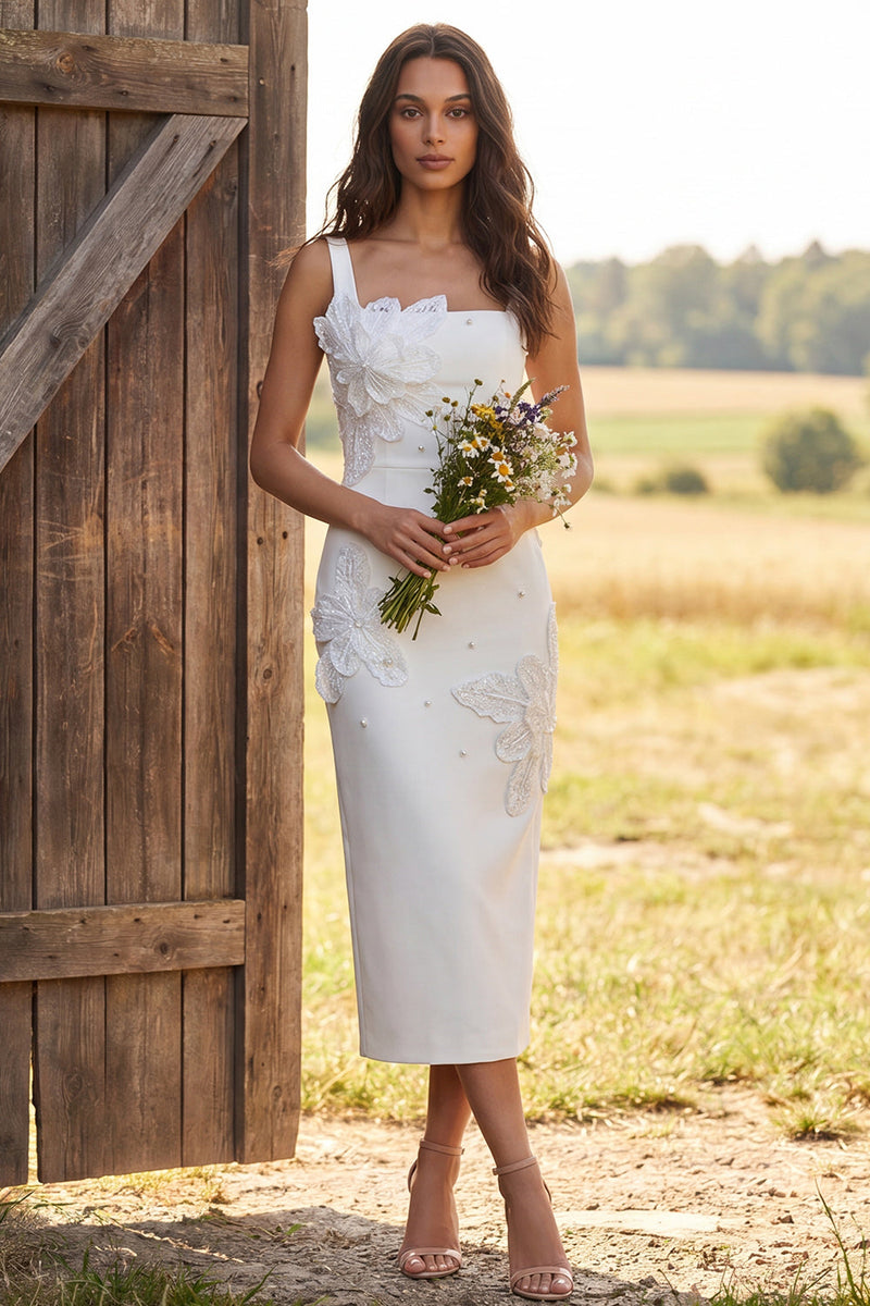 Load image into Gallery viewer, Floral Ivory Square Neck Sheath Maxi Engagement Dress with Beading