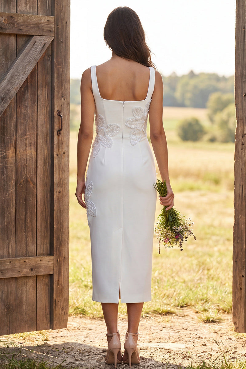 Load image into Gallery viewer, Floral Ivory Square Neck Sheath Maxi Engagement Dress with Beading