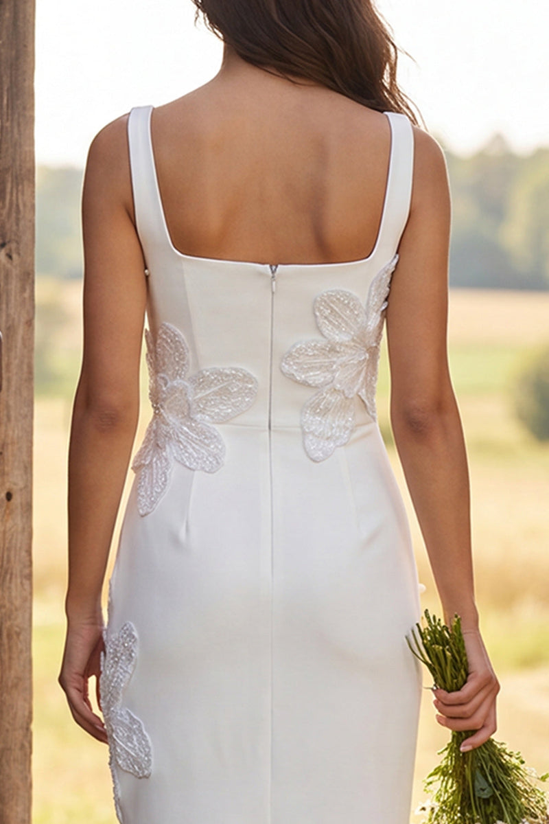 Load image into Gallery viewer, Floral Ivory Square Neck Sheath Maxi Engagement Dress with Beading