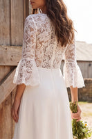Load image into Gallery viewer, 3/4 Sleeves Ivory Lace V-Neck A-Line Maxi Engagement Dress