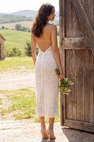 Load image into Gallery viewer, Sparkly Ivory Sequin Ruched Halter Neck Sheath Maxi Engagement Dress