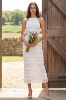 Load image into Gallery viewer, Ivory Lace Halter Neck Sheath Maxi Engagement Dress