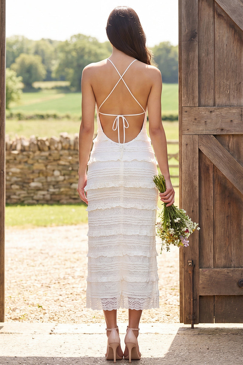 Load image into Gallery viewer, Ivory Lace Halter Neck Sheath Maxi Engagement Dress