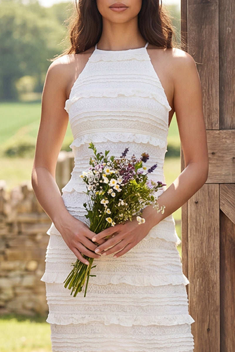 Load image into Gallery viewer, Ivory Lace Halter Neck Sheath Maxi Engagement Dress