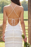 Load image into Gallery viewer, Ivory Lace Halter Neck Sheath Maxi Engagement Dress
