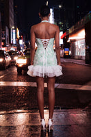 Load image into Gallery viewer, Sparkly Dusty Blue Corset Short Tight Cocktail Dress with Ruffles