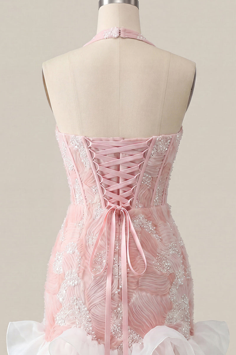 Load image into Gallery viewer, Sparkly Dusty Blue Corset Short Tight Cocktail Dress with Ruffles
