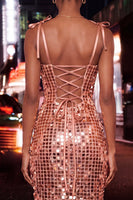 Load image into Gallery viewer, Sparkly Pink Sequin Corset Tight Short Cocktail Dress with Bows