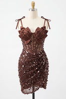 Load image into Gallery viewer, Sparkly Pink Sequin Corset Tight Short Cocktail Dress with Bows