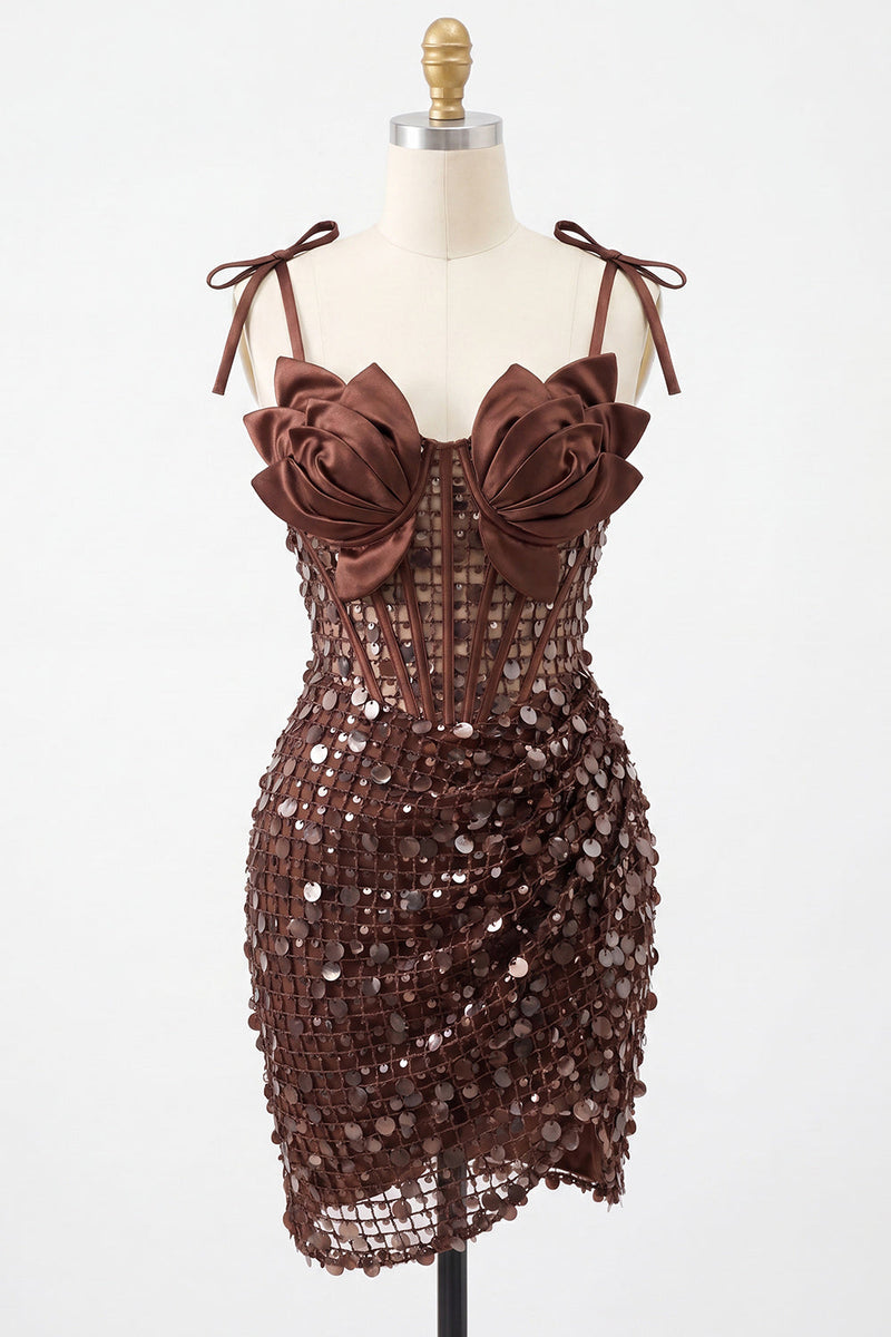 Load image into Gallery viewer, Sparkly Pink Sequin Corset Tight Short Cocktail Dress with Bows
