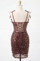 Load image into Gallery viewer, Sparkly Pink Sequin Corset Tight Short Cocktail Dress with Bows
