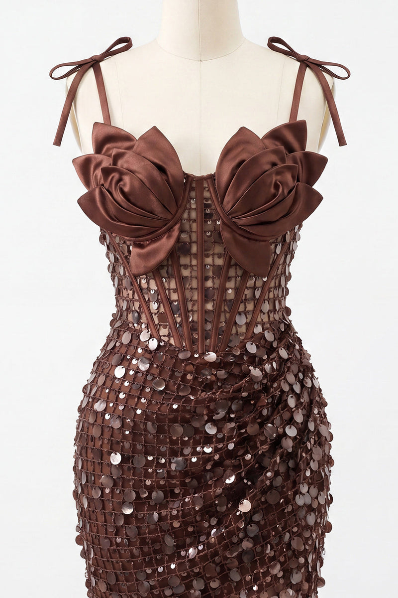 Load image into Gallery viewer, Sparkly Pink Sequin Corset Tight Short Cocktail Dress with Bows