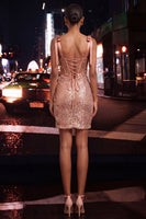 Load image into Gallery viewer, Sparkly Pink Corset Sequin Short Tight Ruched Cocktail Dress