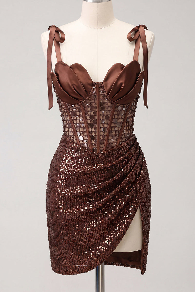 Load image into Gallery viewer, Sparkly Pink Corset Sequin Short Tight Ruched Cocktail Dress