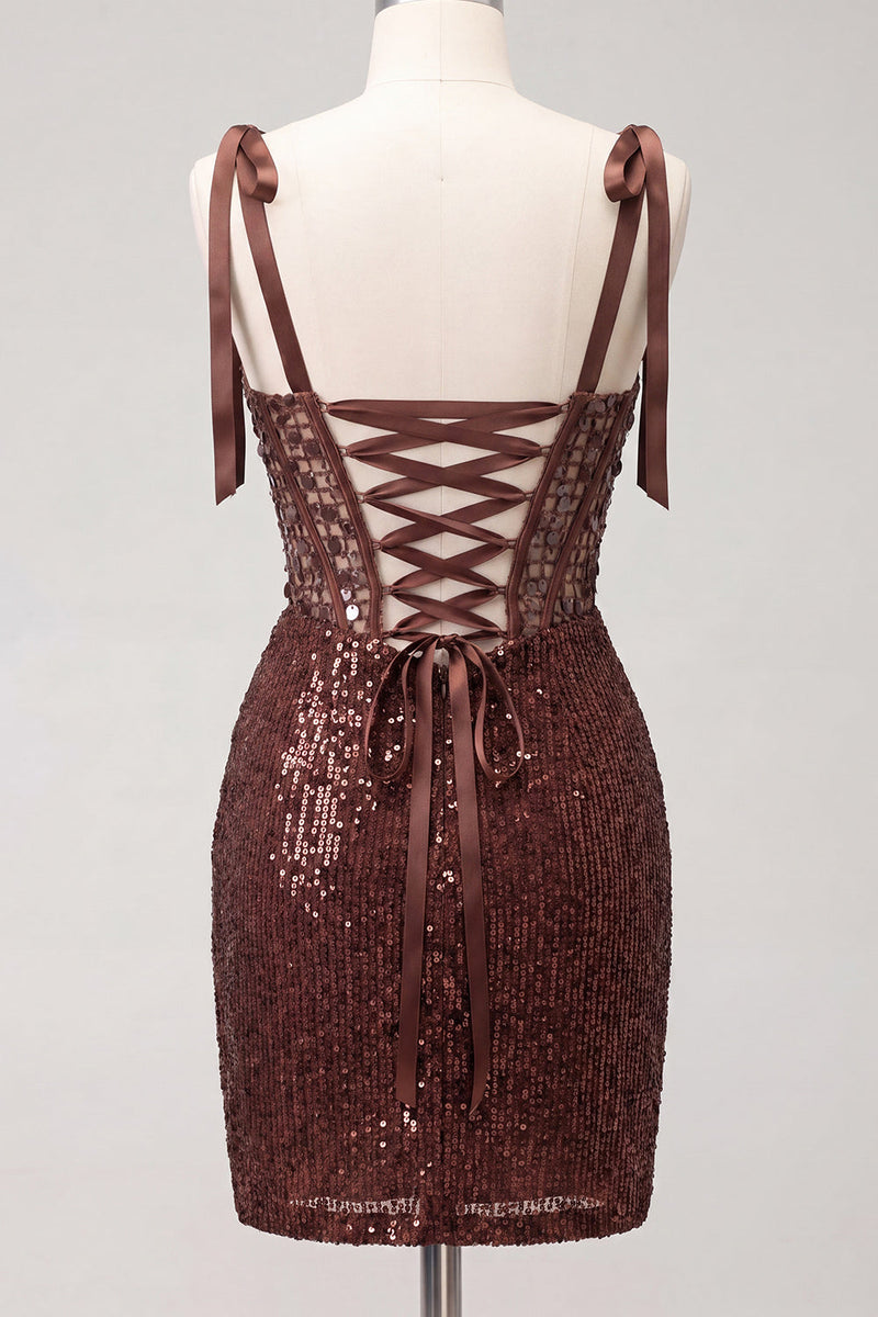Load image into Gallery viewer, Sparkly Pink Corset Sequin Short Tight Ruched Cocktail Dress