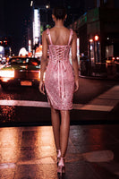 Load image into Gallery viewer, Sparkly Pink Corset Sequin Short Tight Ruched Cocktail Dress