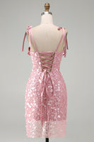 Load image into Gallery viewer, Sparkly Pink Sequin Corset Tight Short Cocktail Dress with Bows