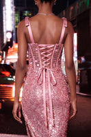 Load image into Gallery viewer, Sparkly Pink Corset Sequin Short Tight Ruched Cocktail Dress