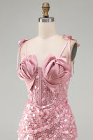 Load image into Gallery viewer, Sparkly Pink Sequin Corset Tight Short Cocktail Dress with Bows
